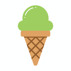 A simple illustration of a green ice cream scoop on a waffle cone, a sweet treat.