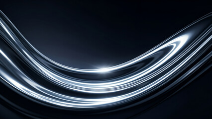 Abstract flowing silver wave or ribbon against a dark background with luminous gradients and smooth curves creating a sleek and modern digital impression.