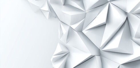 Abstract white background featuring a geometric low-poly design on the right and a smooth gradient fading into the left