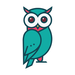 A teal cartoon owl with large eyes and small beak.