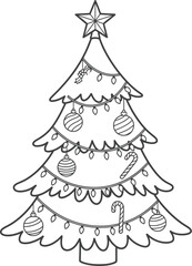 Fototapeta premium Christmas Tree Coloring Page with Ornaments and Candy Canes illustration