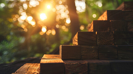 Ascend to success with natural light and wooden steps leading upwards