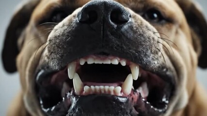 Cinematic Close-Up of a Dog's Snarling Face, Showing its Teeth. High quality 4k footage. rabies dog.
