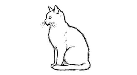 Side view of a seated cat detailed line drawing focused on feline form simple and elegant design perfect for pet lovers or artists.