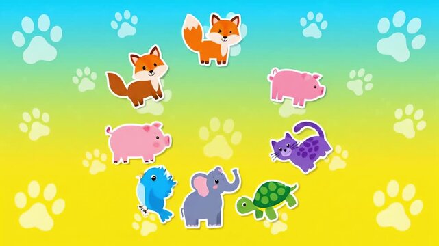 Colorful Flat Illustration Of Multiple Animals In Circular Pattern On Cheerful Background