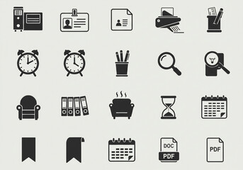 Fototapeta premium Simplify your busy work life with these minimalist office icons for presentations and websites design projects