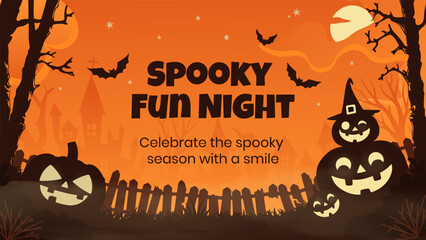 Halloween background with castle, graveyard and bats. Vector illustration.