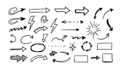 A large collection of hand-drawn doodle arrows and abstract sketch design elements