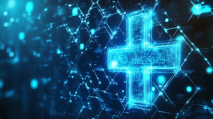 Futuristic glowing digital medical symbol design.