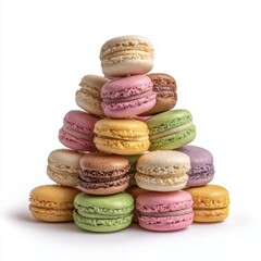 Fototapeta premium Colorful macarons are arranged in a stack on a transparent background