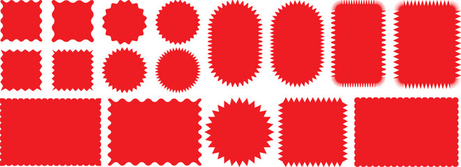Set of with zigzag frames edge red color silhouette 
scalloped scallop edge shape rectangle shape with 
with zigzag wavy edge. Set of frames with red color frame