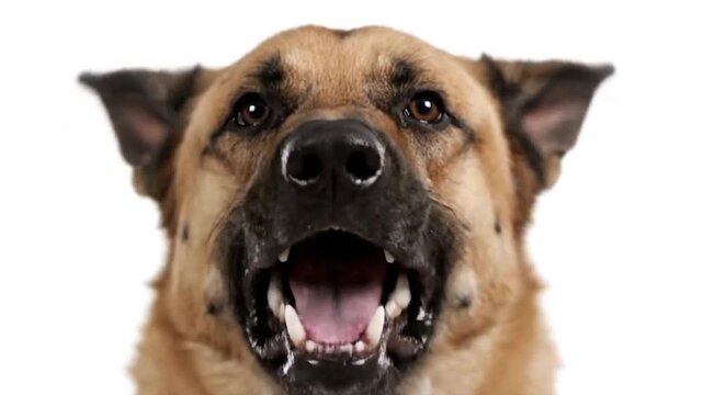 Cinematic Close-Up of a Dog Barking and Growling with an Aggressive Expression
