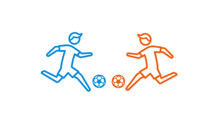 Obraz premium Two cartoon soccer players in motion, competing for a ball.