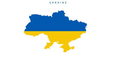 Obraz premium A map of Ukraine is depicted with the countrys flag colors of blue and yellow UKRAINE is printed above the map