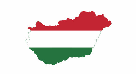 Obraz premium Hungarys outline fills with its red white green flag set on a plain white backdrop