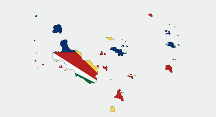 Map of Seychelles islands colored flag of Seychelles blue red yellow green and white shapes
