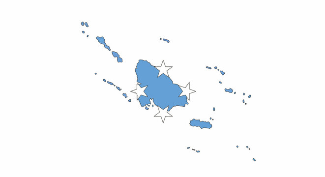 Outlined Micronesia map blue with white stars on white background