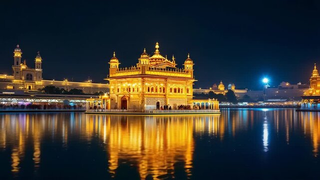 Radiant golden temple at night in india a magnificent sikh sanctuary for gurpurab palki sahib kirtan and langer sewa observances. Imaginary Sri Harmandir Sahib Amritsar India Sikhism.