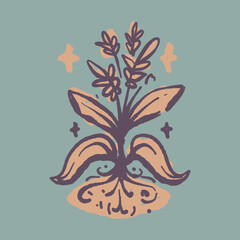 Raw Hand Drawn Floral Garden Badge Logo Emblem