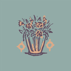 Raw Hand Drawn Floral Garden Badge Logo Emblem