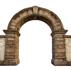 old ancient stone arch gate isolated on white or transparent.