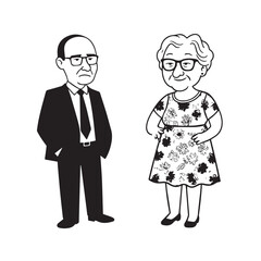 Old people black and white illustration vector image simple minimalist artwork design template
