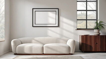 Bright Modern Interior Mockup With Wall Mounted Frame And Minimal Decor