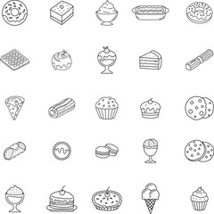 Bakery Desserts and Sweet Food Doodle Style Icon Set