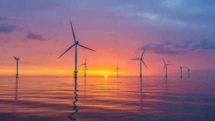 Obraz premium A single wind turbine spins in the sunset, generating alternative energy for a greener environment