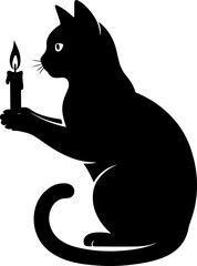 Cat with a Lit Candle silhouette Vector