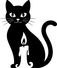 Cat with a Lit Candle silhouette Vector