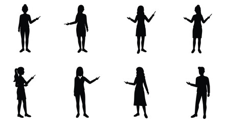 Eight Silhouettes of People Presenting or Explaining
