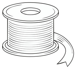 Simple outline illustration of a thread spool with a loose end unwinding