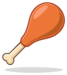 Cartoon cooked chicken leg or turkey drumstick vector illustration with a simple flat design style