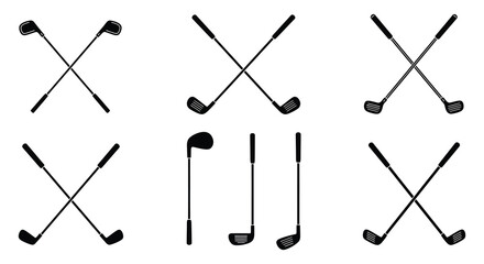 Golf Club Icons Set Black and White Illustration