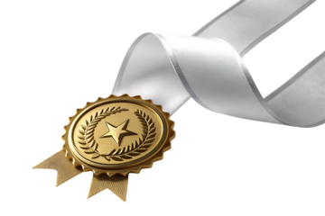 Award ribbon with gold seal design