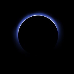 Dark Solar Eclipse with Blue Glowing Corona in Space