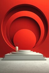 Obraz premium Minimalist red display with circular background in modern geometric style