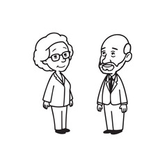 Old people black and white illustration vector image simple minimalist artwork design template
