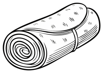 Rolled up sleeping bag or bedroll line art illustration for camping and travel