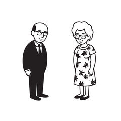 Old people black and white illustration vector image simple minimalist artwork design template
