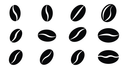 Twelve Coffee Bean Icons in a Grid Pattern for Design Elements