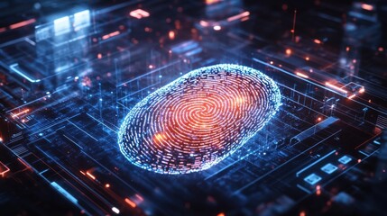 Digital rendering of a fingerprint in a futuristic interface