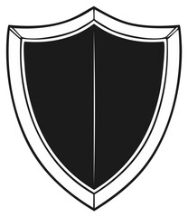 Stylized heraldic shield emblem in monochrome vector graphic, representing protection and security