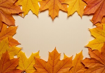 Fototapeta premium Vibrant Autumn Maple Leaf Frame on Beige Background