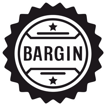 Bargin Round Label With Star Symbols and Scalloped Edge Black and White