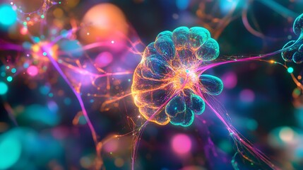 Abstract glowing network of interconnected nodes and vibrant energy streams creating a futuristic and dynamic technological visualization