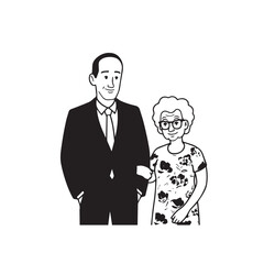 Old people black and white illustration vector image simple minimalist artwork design template
