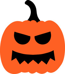 Menacing Jack-o'-lantern with a jagged, scary mouth. Evil carved orange Halloween pumpkin character.