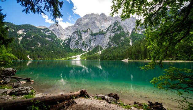 Serene alpine lake reflecting mountains (2) - Powered by Adobe